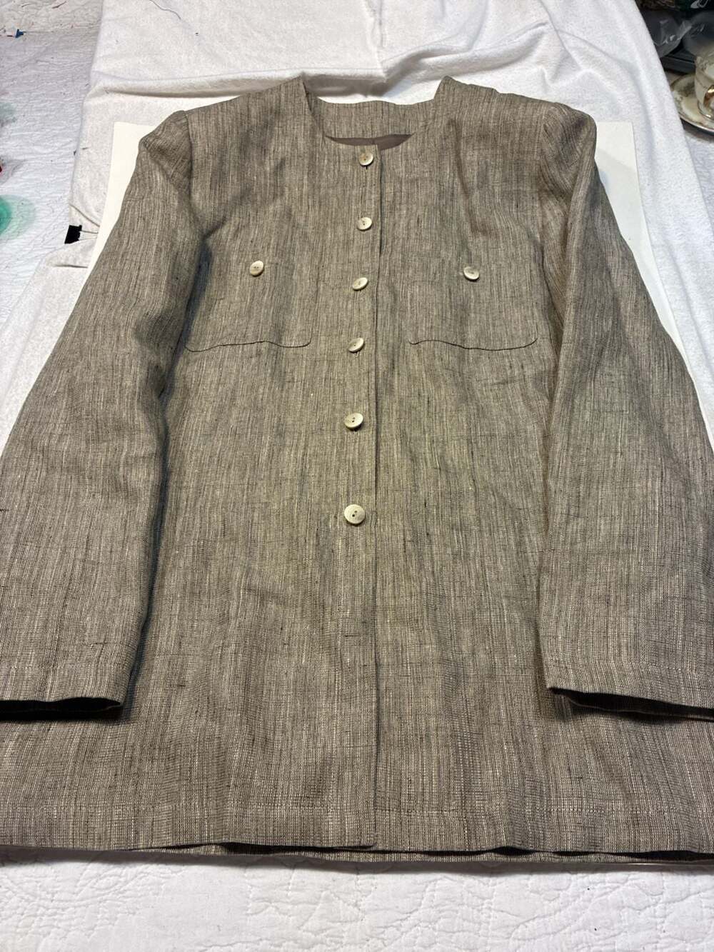 Rodier Women's Linen Blend Collarless Button-Front Jacket